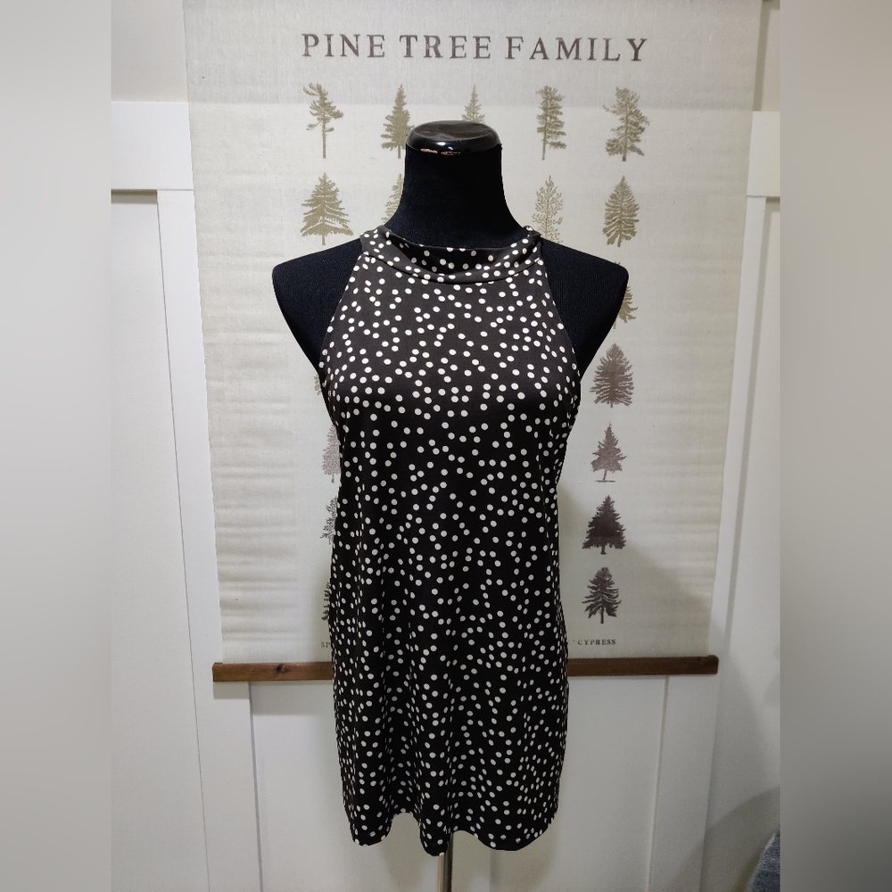 Banana Republic Black Polka Dot Halter Mini Dress Size M Open Back Tie